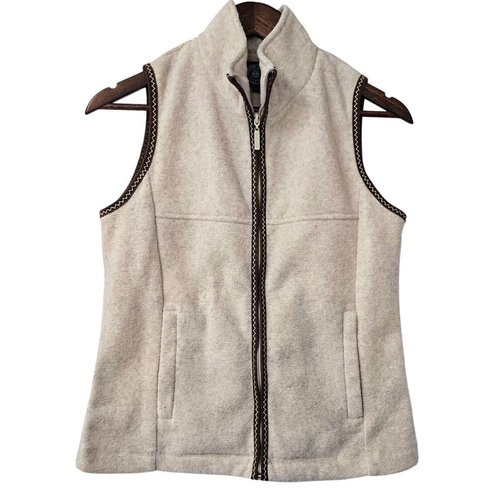 Carolyn Taylor Zip Up Vest Beige Women Small